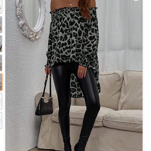 Women’s Leopard Print Off shoulder Hi Lo Tunic Blouse in gray combo size lg - Picture 5 of 6